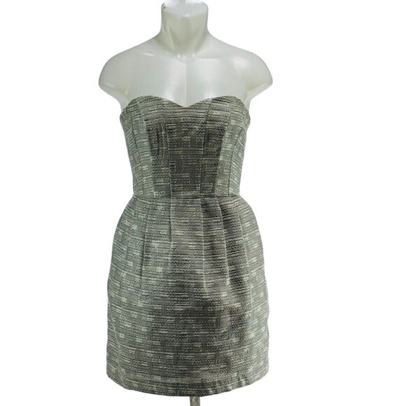 GREYLIN Anthropologie Dress Acrylic Cotton Silver Strapless Women's Size Medium - Picture 1 of 10